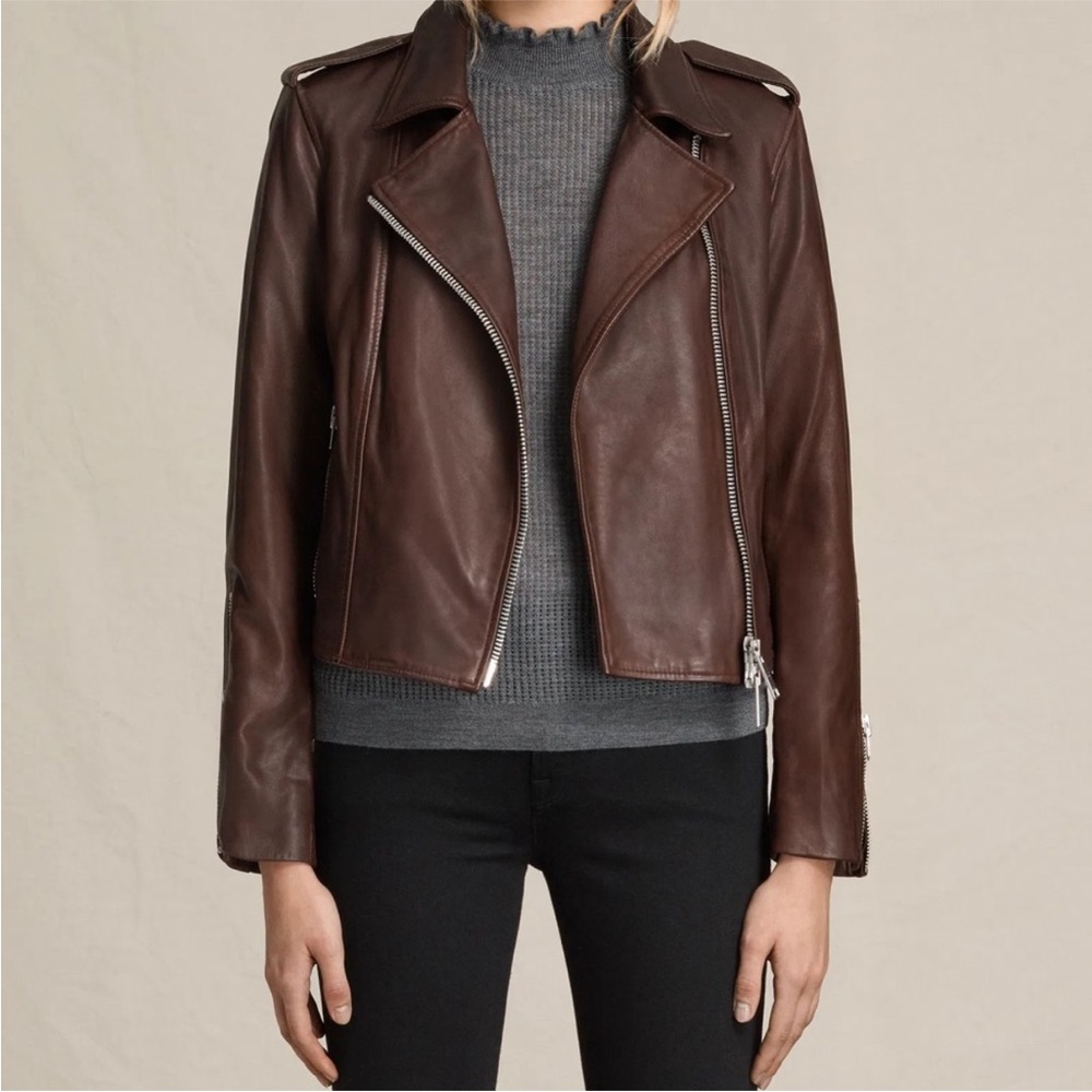 All Saints Dark Brown/ Burgundy Leather Jacket